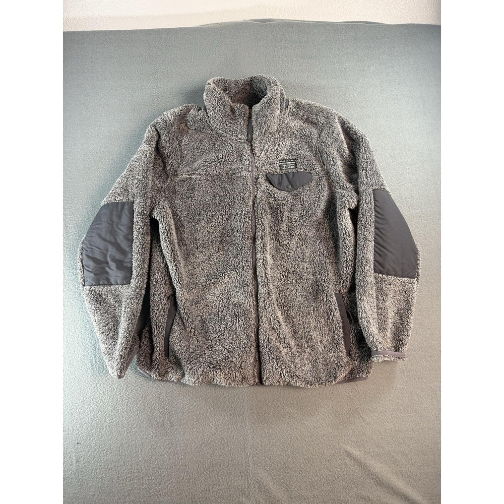 L.L. Bean Jacket Mens M Gray Sherpa Fleece Full Zip Stand Collar Lined 505250